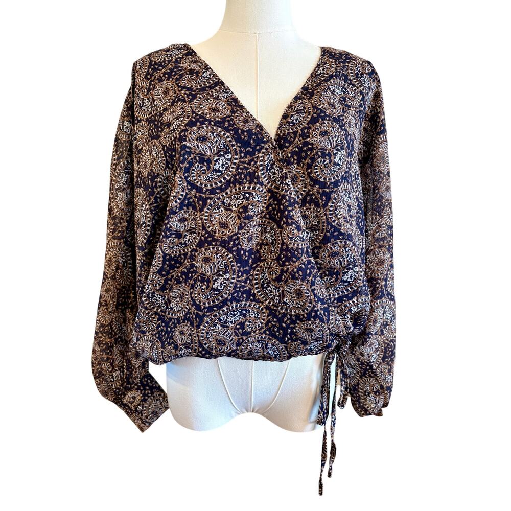 VICI Blouse Top Black Brown Paisley Snap Front Long Sleeve Date Night‎ | LARGE